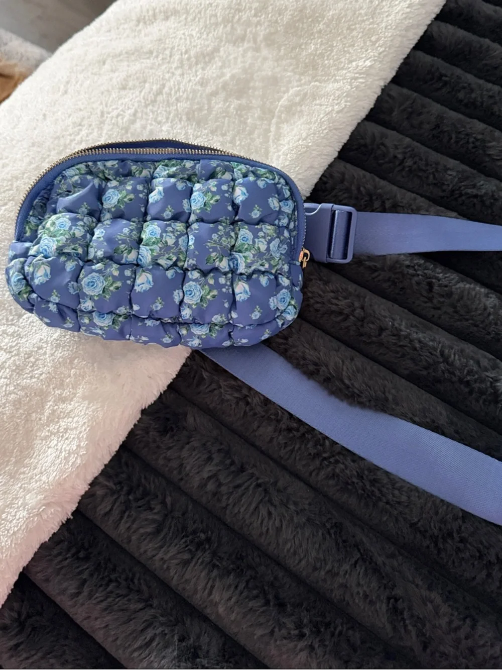 Blue Floral Quilted Bag - Lightweight Floral Waist Pack/Fanny